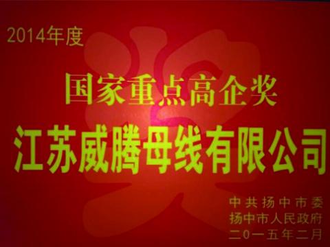 J9集团国际站母线公司获“国度沉点高企”奖